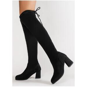 Black 3"Block High Heel Over Knee Sexy Boots BACK TIE WOMEN Size 8